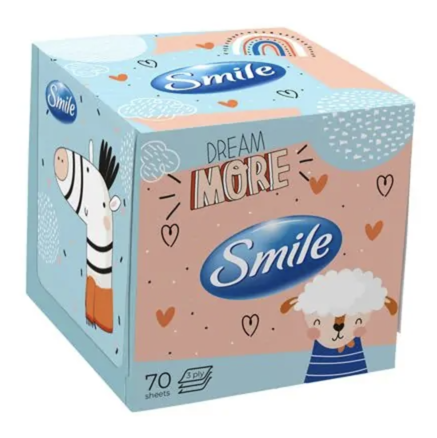 Серветки косметичні SMILE 3-шар білі 70л/куб